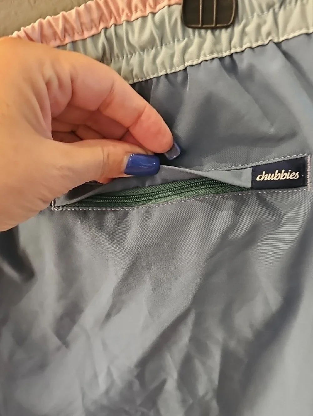 chubbies Blue Swim Shorts with Pink Waistband
